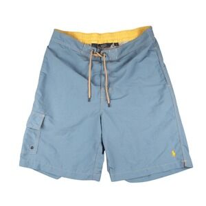 Polo‎ Ralph Lauren Shorts Mens M Blue Yellow VTG Trunks Board Shorts Velcro Fly